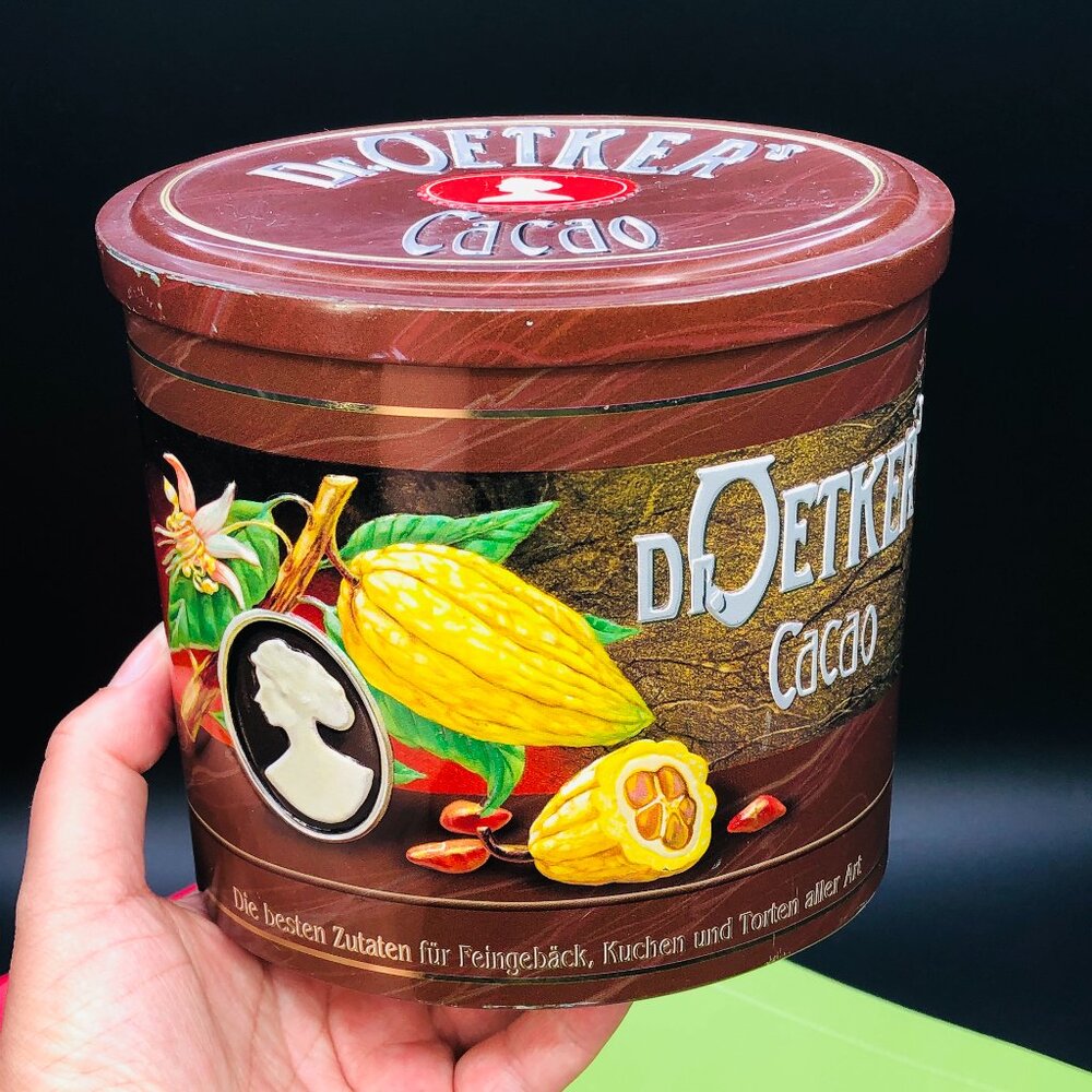 Vintage Dr.Oetker GERMANY Cocoa Powder Tin Jar Canister: Brand Advertising